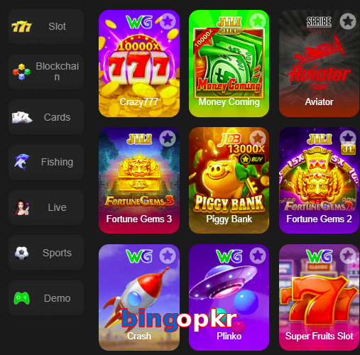 Main screen of Bingopkr game page for PK players